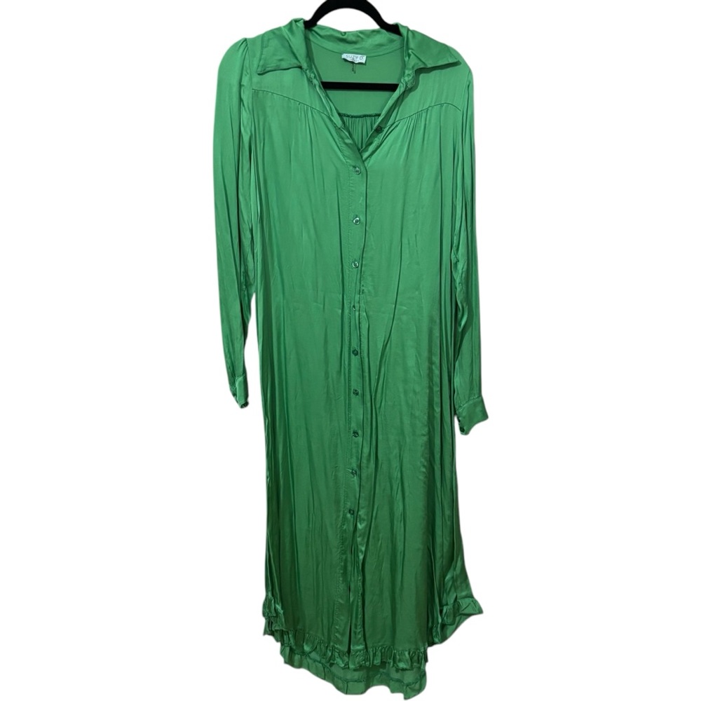 Suzy D London Green Collared V-Neck Maxi Dress with Long‎ Bishop Sleeves